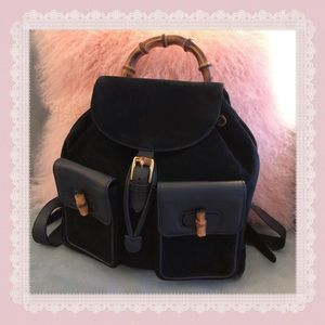 Gucci Black Suede & Leather Bamboo Backpack